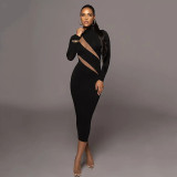Round neck long sleeved patchwork dress