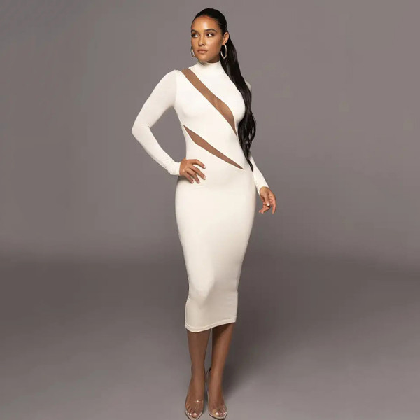 Round neck long sleeved patchwork dress