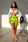 Fashionable high elasticity irregular multi pocket workwear A-line shorts