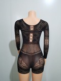 Women's fun hollow out perspective mesh clothing sexy high elastic jumpsuit