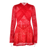 V-neck long sleeved dress for women's fashion hot selling sexy temperament tight fitting buttocks skirt