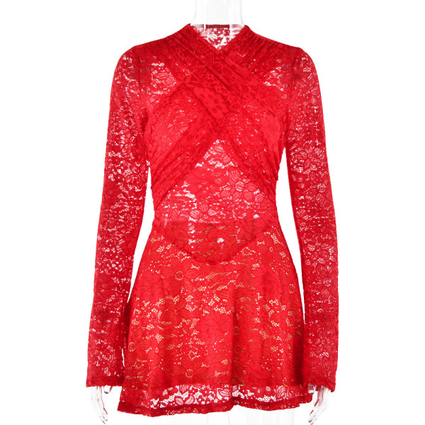 V-neck long sleeved dress for women's fashion hot selling sexy temperament tight fitting buttocks skirt