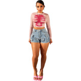 Slim fitting work bag, three-dimensional pocket, multiple elastic denim shorts