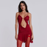 Open back dress, sexy and trendy mesh patchwork suspender, open waist short skirt