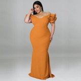 Sexy Lotus Leaf Sleeves Wrapped Hip Open Back Dress