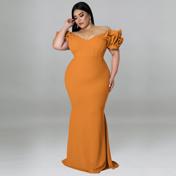 Sexy Lotus Leaf Sleeves Wrapped Hip Open Back Dress
