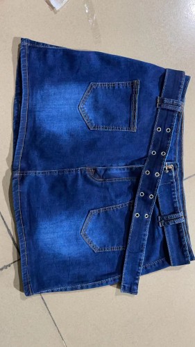 Elastic denim skirt, short skirt with waistband