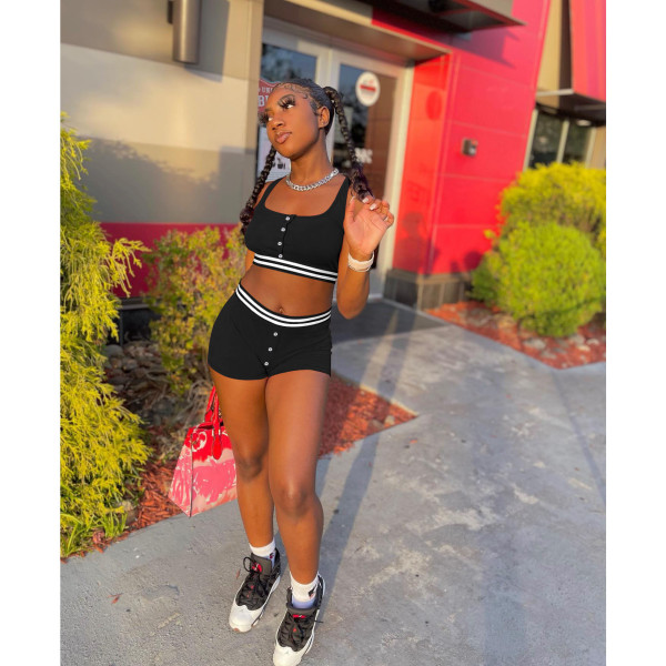 Leisure sports solid color shorts vest set