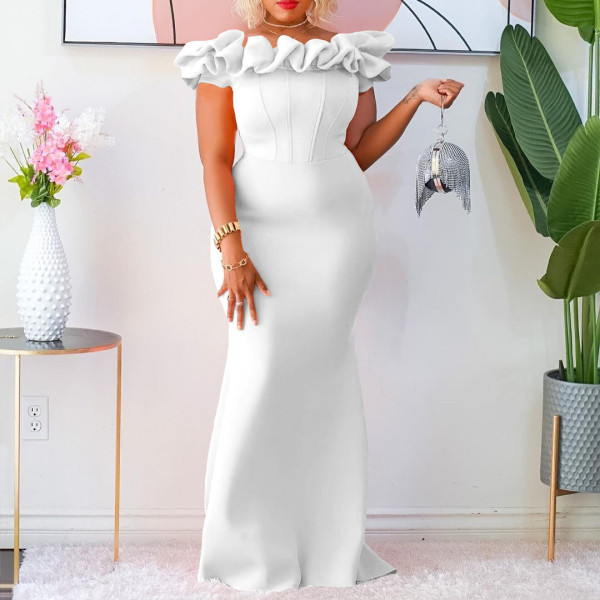 Solid color fishtail skirt with wooden ear edge slim fitting evening dress long skirt