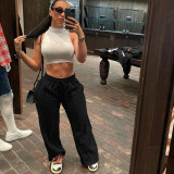 High waisted loose fitting casual sports pants