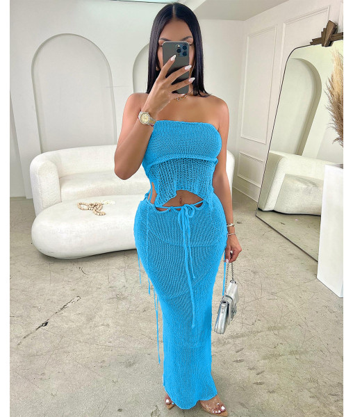Women's sexy chest wrap, backless lace up, backless top, tassel knit set
