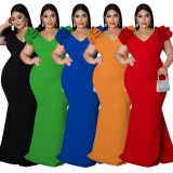 Sexy Lotus Leaf Sleeves Wrapped Hip Open Back Dress