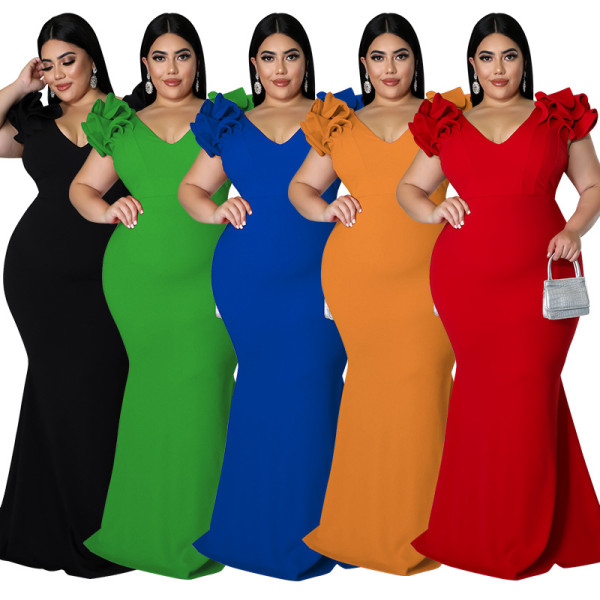 Sexy Lotus Leaf Sleeves Wrapped Hip Open Back Dress