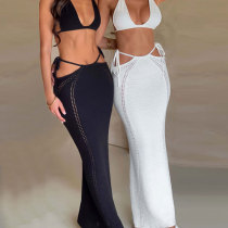 Cover up sexy backless strap small vest high waisted slim fit skirt set Cover up sexy backless strap small vest high waisted slim fit skirt set