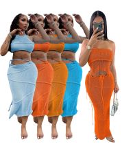 Women's sexy chest wrap, backless lace up, backless top, tassel knit set Women's sexy chest wrap, backless lace up, backless top, tassel knit set
