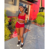 Leisure sports solid color shorts vest set