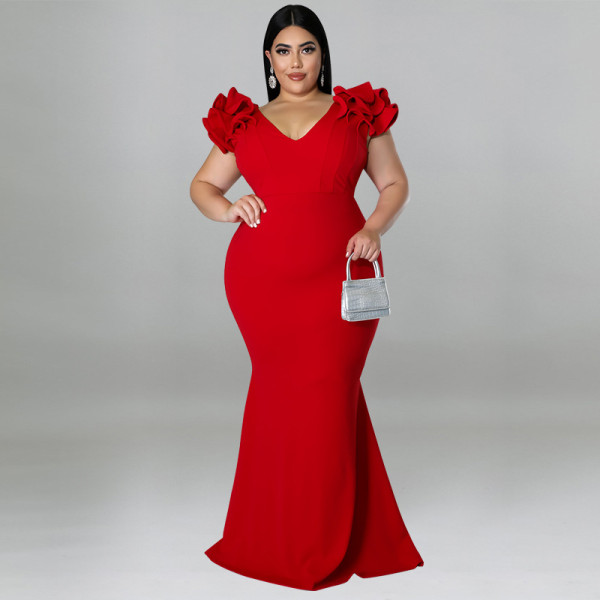 Sexy Lotus Leaf Sleeves Wrapped Hip Open Back Dress