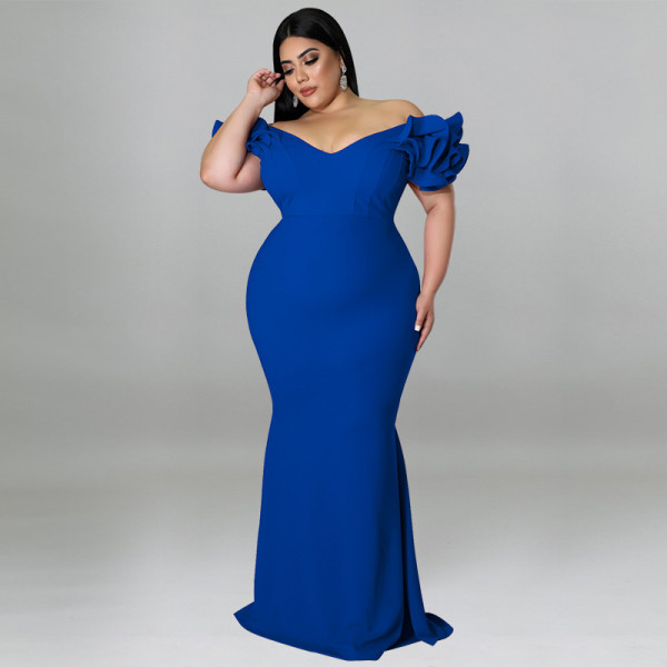 Sexy Lotus Leaf Sleeves Wrapped Hip Open Back Dress