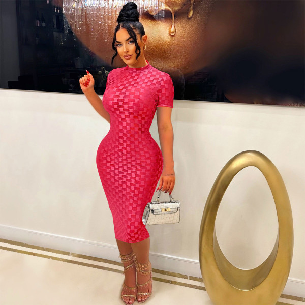 Mesh round neck slim fit dress long skirt