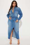 Women's long sleeved denim trench coat cardigan denim cape dress