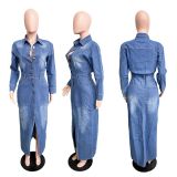 Women's long sleeved denim trench coat cardigan denim cape dress