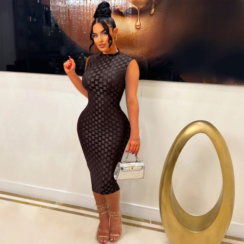 Mesh round neck slim fit dress long skirt