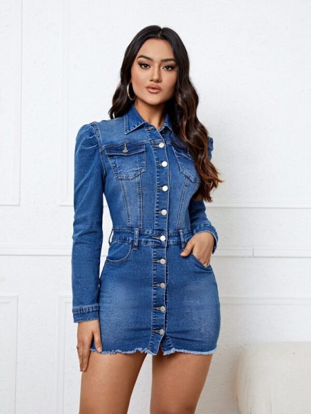 Women's jacket long sleeved denim top jacket
