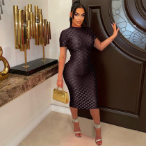 Mesh round neck slim fit dress long skirt