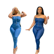 Strapless women's slim fit denim jumpsuit Strapless women's slim fit denim jumpsuit