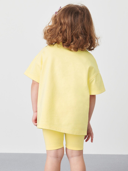 Girl's short sleeved pure cotton T-shirt cartoon shorts set