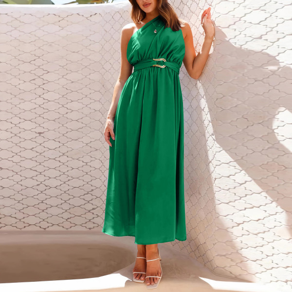 Slim fit single shoulder metal ribbon formal dress