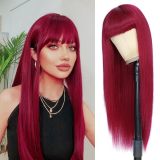 Women's long straight hair, women's straight bangs, black long straight wig headband