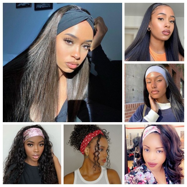 Human Hair Ice Silk Hair Band Women's Long Straight Hair Human Hair Headband
