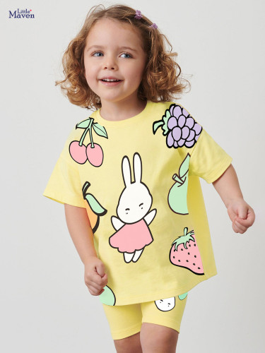 Girl's short sleeved pure cotton T-shirt cartoon shorts set