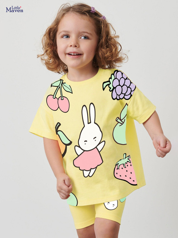 Girl's short sleeved pure cotton T-shirt cartoon shorts set