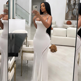 Sexy low neckline slim fit wrap buttocks strap hollow out dress