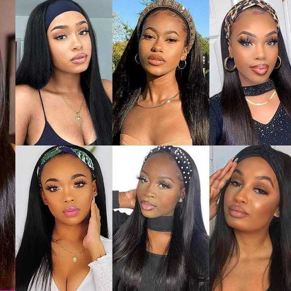 Human Hair Ice Silk Hair Band Women's Long Straight Hair Human Hair Headband