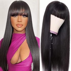 Women's long straight hair, women's straight bangs, black long straight wig headband