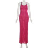 Sexy Hanging Neck Open Back Midi  Dress K23D26525