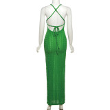 Sexy Hanging Neck Open Back Midi  Dress K23D26525