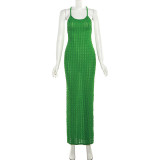 Sexy Hanging Neck Open Back Midi  Dress K23D26525