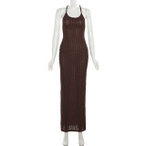 Sexy Hanging Neck Open Back Midi  Dress K23D26525