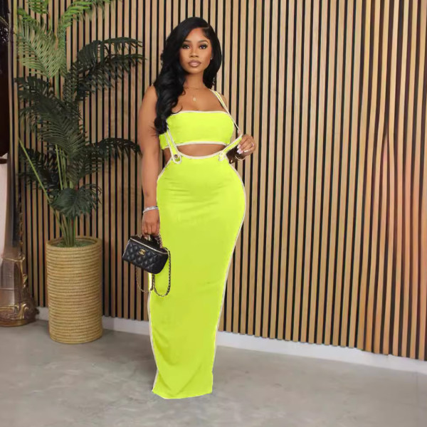 Two piece set of long skirt with straps