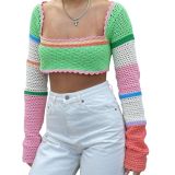 Leisure hollowed out knitted long sleeved women's clothing