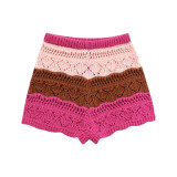 Women's fashion striped large silhouette knitted sweater high waisted shorts set