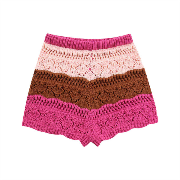 Women's fashion striped large silhouette knitted sweater high waisted shorts set