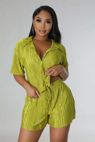 Shirt short sleeved pleated casual set