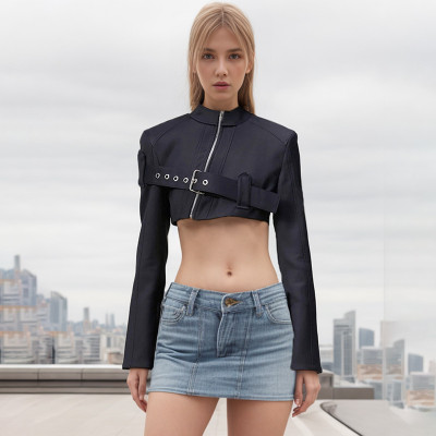 Belt slimming short jacket top
