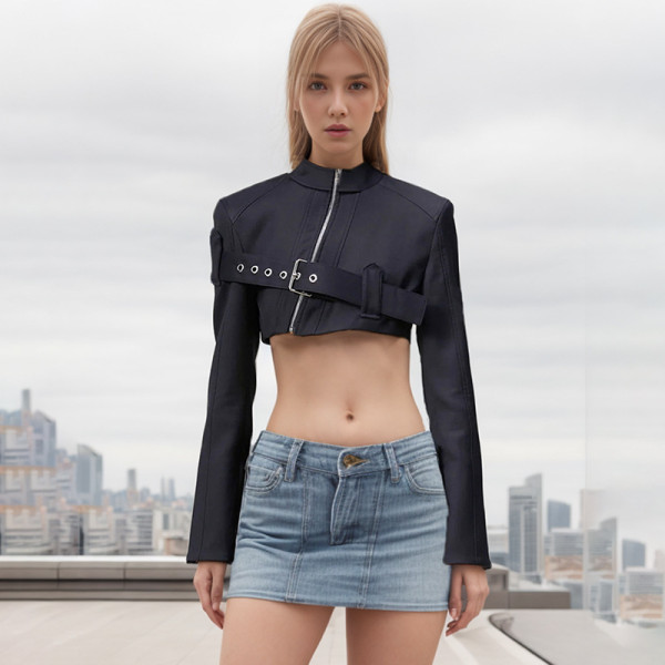 Belt slimming short jacket top