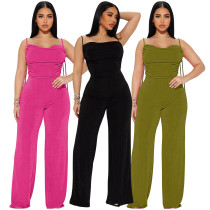 Low cut pleated strap sexy jumpsuit Low cut pleated strap sexy jumpsuit